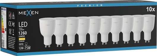 Mexen Nova 10x LED-lamp GU10, 12W, Soe - 3000K, 1260 lm - L108-GU10-1230-01x10