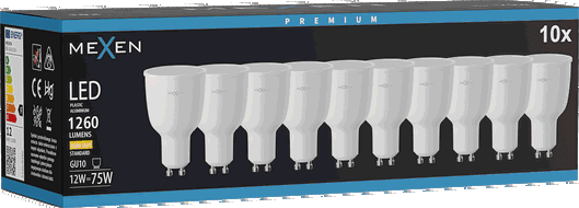 Mexen Nova 10x LED spuldze GU10, 12W, Silti - 3000K, 1260 lm - L108-GU10-1230-01x10