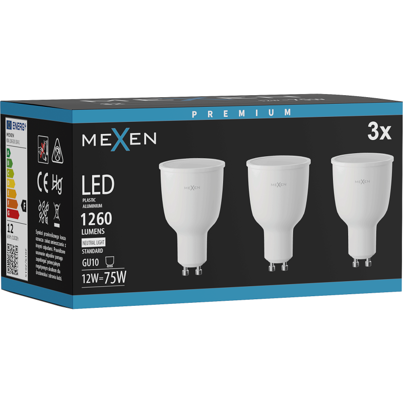 Mexen Nova 3x LED spuldze GU10, 12W, Neitrāla - 4000K, 1260 lm - L108-GU10-1240-01x03
