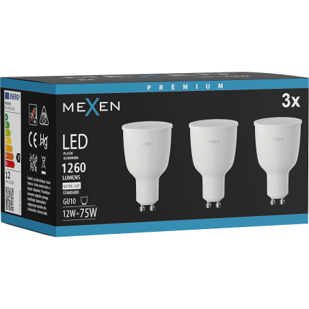 Mexen Nova 3x Bombilla LED GU10, 12W, Neutral - 4000K, 1260 lm - L108-GU10-1240-01x03