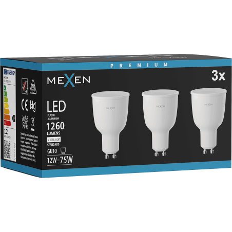 Mexen Nova 3x LED spuldze GU10, 12W, Neitrāla - 4000K, 1260 lm - L108-GU10-1240-01x03