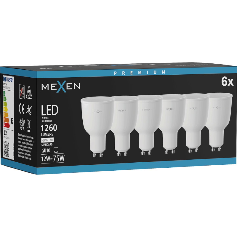 Mexen Nova 6x Bombilla LED GU10, 12W, Neutra - 4000K, 1260 lm - L108-GU10-1240-01x06