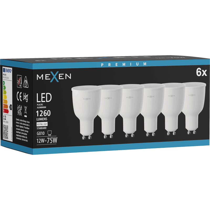 Mexen Nova 6x Λάμπα LED GU10, 12W, Ουδέτερη - 4000K, 1260 lm - L108-GU10-1240-01x06