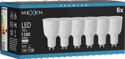 Mexen Nova 6x LED-lamppu GU10, 12W, Neutraali - 4000K, 1260 lm - L108-GU10-1240-01x06