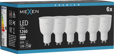 Mexen Nova 6x LED Pirn GU10, 12W, Neutraalne - 4000K, 1260 lm - L108-GU10-1240-01x06