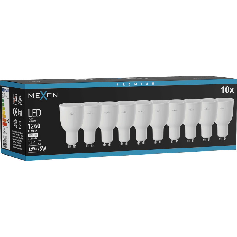 Mexen Nova 10x Bombilla LED GU10, 12W, Neutra - 4000K, 1260 lm - L108-GU10-1240-01x10