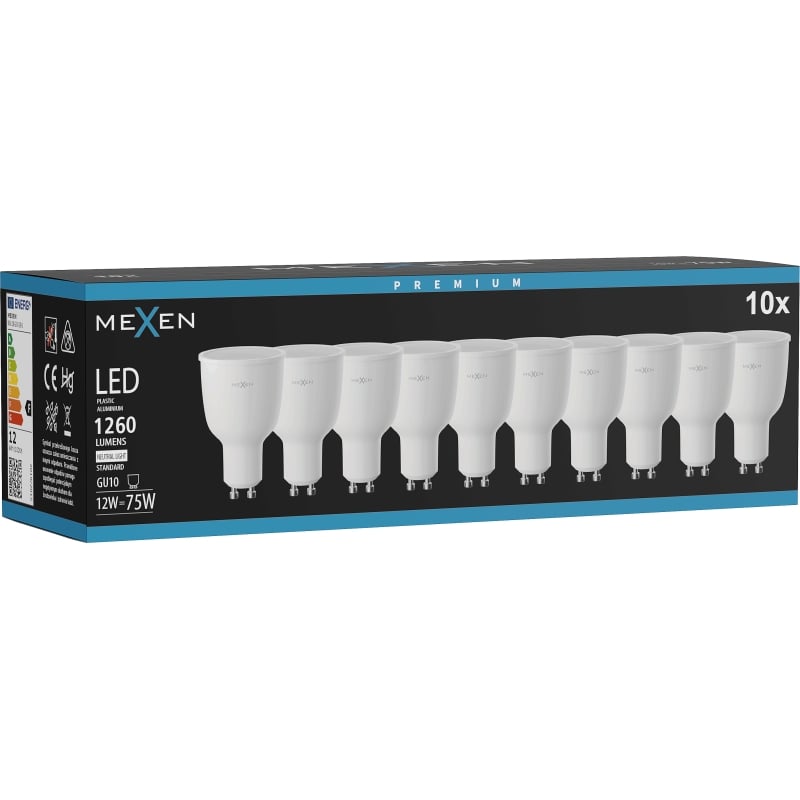 Mexen Nova 10x LED-Glühlampe GU10, 12W, Neutral - 4000K, 1260 lm - L108-GU10-1240-01x10