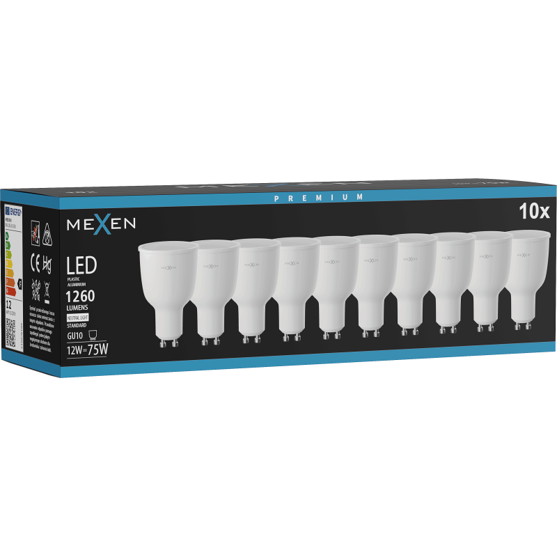 Mexen Nova 10x LED spuldze GU10, 12W, Neitrāla - 4000K, 1260 lm - L108-GU10-1240-01x10