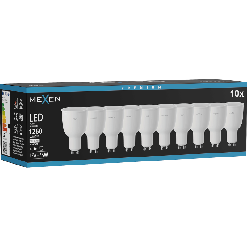 Mexen Nova 10x żarówka LED GU10, 12W, Neutralna - 4000K, 1260 lm - L108-GU10-1240-01x10