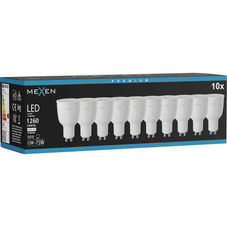 Mexen Nova 10x LED-lampa GU10, 12W, Neutral - 4000K, 1260 lm - L108-GU10-1240-01x10