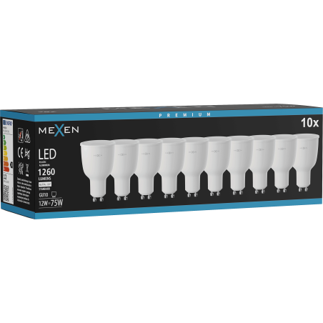 Mexen Nova 10x LED spuldze GU10, 12W, Neitrāla - 4000K, 1260 lm - L108-GU10-1240-01x10