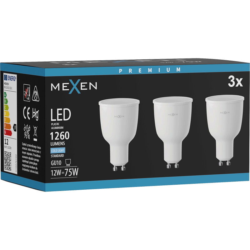 Mexen Nova 3x Lampadina LED GU10, 12W, Fredda - 6500K, 1260 lm - L108-GU10-1265-01x03
