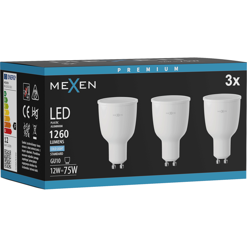 Mexen Nova 3x LED spuldze GU10, 12W, Aukstā - 6500K, 1260 lm - L108-GU10-1265-01x03