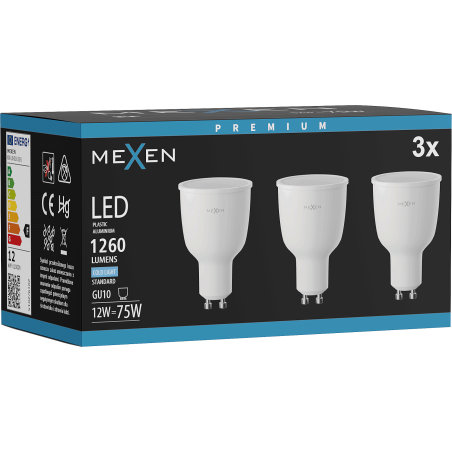 Mexen Nova 3x LED Bulb GU10, 12W, Cold - 6500K, 1260 lm - L108-GU10-1265-01x03