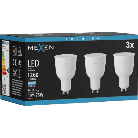 Mexen Nova 3x LED-Leuchtmittel GU10, 12W, Kalt - 6500K, 1260 lm - L108-GU10-1265-01x03