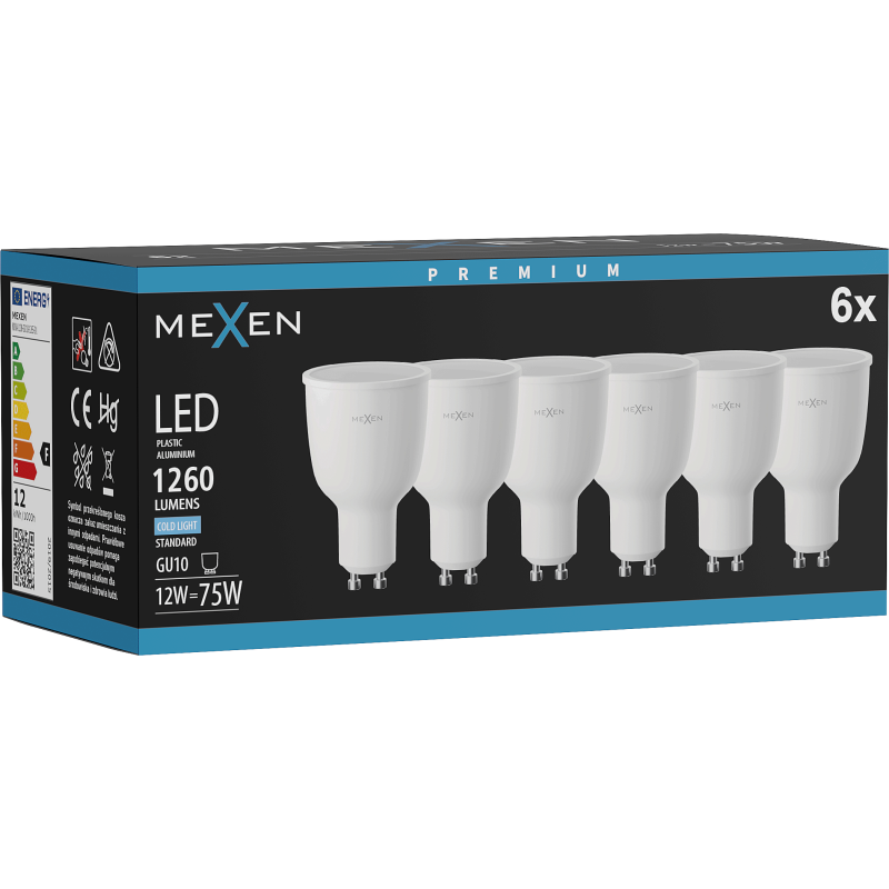 Mexen Nova 6x Λάμπα LED GU10, 12W, Ψυχρό - 6500K, 1260 lm - L108-GU10-1265-01x06
