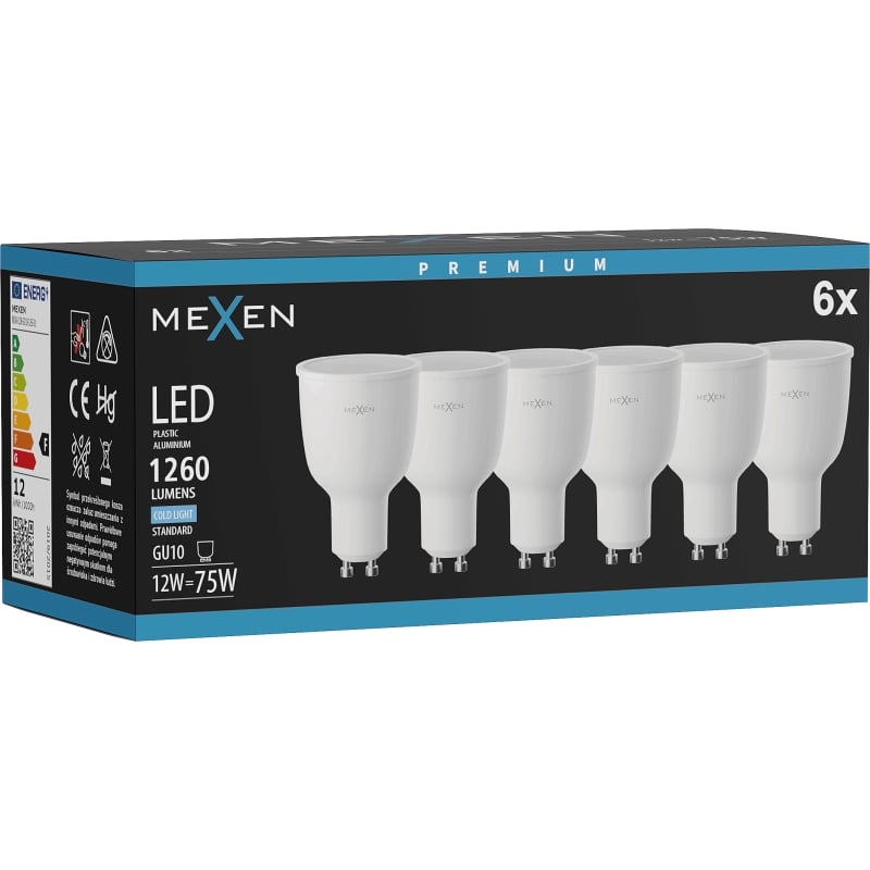 Mexen Nova 6x Lampadina LED GU10, 12W, Fredda - 6500K, 1260 lm - L108-GU10-1265-01x06
