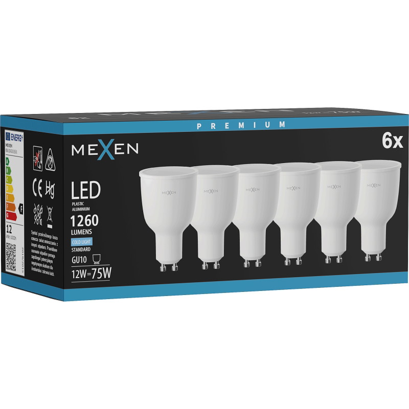 Mexen Nova 6x LED-lampa GU10, 12W, Kall - 6500K, 1260 lm - L108-GU10-1265-01x06