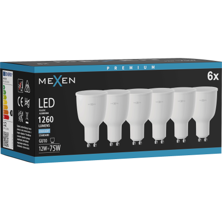 Mexen Nova 6x LED spuldze GU10, 12W, Auksts - 6500K, 1260 lm - L108-GU10-1265-01x06