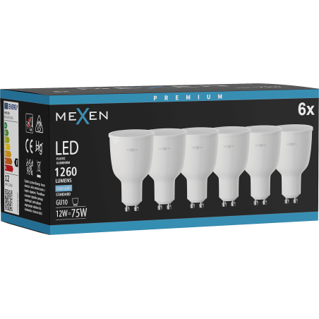 Mexen Nova 6x żarówka LED GU10, 12W, Zimna - 6500K, 1260 lm - L108-GU10-1265-01x06