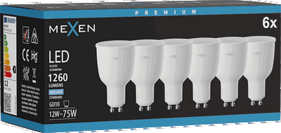 Mexen Nova 6x żarówka LED GU10, 12W, Zimna - 6500K, 1260 lm - L108-GU10-1265-01x06