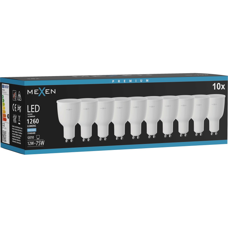 Mexen Nova 10x Bombilla LED GU10, 12W, Fría - 6500K, 1260 lm - L108-GU10-1265-01x10