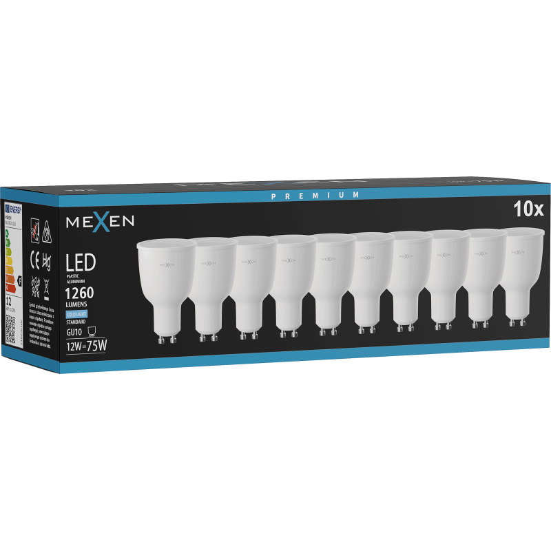 Mexen Nova 10x LED spuldze GU10, 12W, Auksti - 6500K, 1260 lm - L108-GU10-1265-01x10