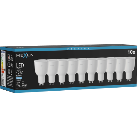 Mexen Nova 10x LED spuldze GU10, 12W, Auksti - 6500K, 1260 lm - L108-GU10-1265-01x10