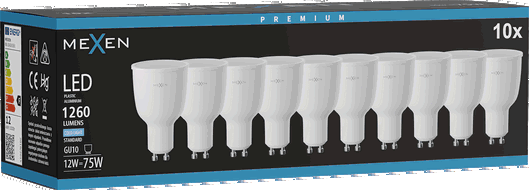 Mexen Nova 10x LED-lamppu GU10, 12W, Kylmä - 6500K, 1260 lm - L108-GU10-1265-01x10