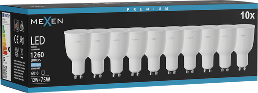 Mexen Nova 10x LED-pirn GU10, 12W, Külm - 6500K, 1260 lm - L108-GU10-1265-01x10