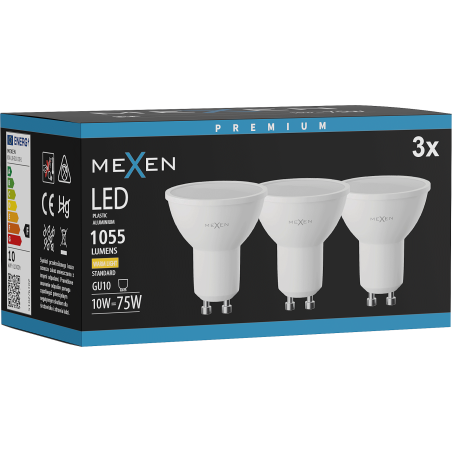 Mexen Nova 3x żarówka LED GU10, 10W, Ciepła - 3000K, 1055 lm - L108-GU10-1030-01x03
