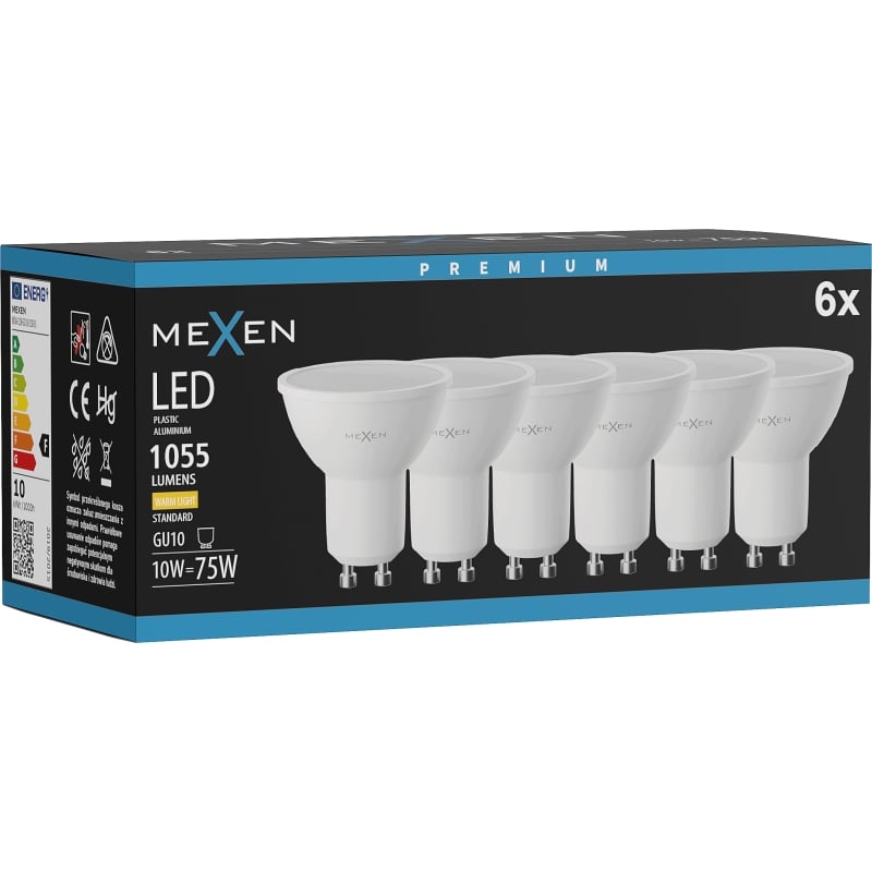 Mexen Nova 6x LED-lampa GU10, 10W, Varm - 3000K, 1055 lm - L108-GU10-1030-01x06