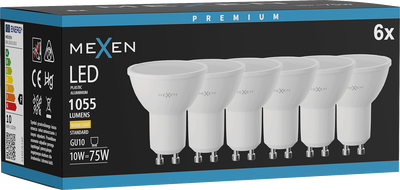 Mexen Nova 6x LED spuldze GU10, 10W, Silta - 3000K, 1055 lm - L108-GU10-1030-01x06