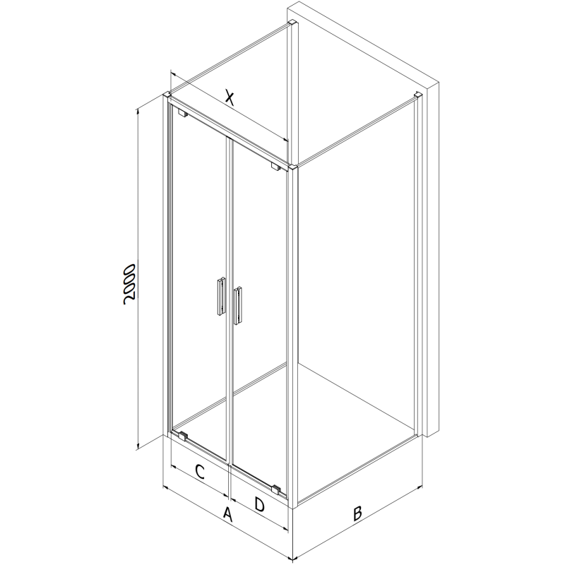 Mexen Exo-3S dušas kabīne ar trim sienām ar viru 70 x 75 cm, caurspīdīga, zelta - 8182-070-075-50-00-3S