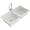 Mexen Mario granite double-bowl sink with Rita kitchen faucet, white - 6504-20-670300-00