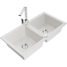 Mexen Mario granite sink 2-bowl with Rita kitchen tap, white - 6504-20-670300-00