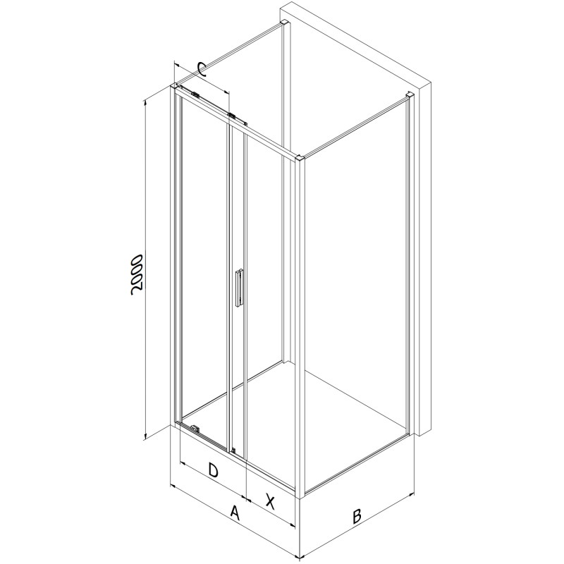 Mexen Exo-S 3S kabina prysznicowa 3-ścienna rozsuwana 200 x 75 cm, transparent, czarna - 8151-200-075-70-00-3S