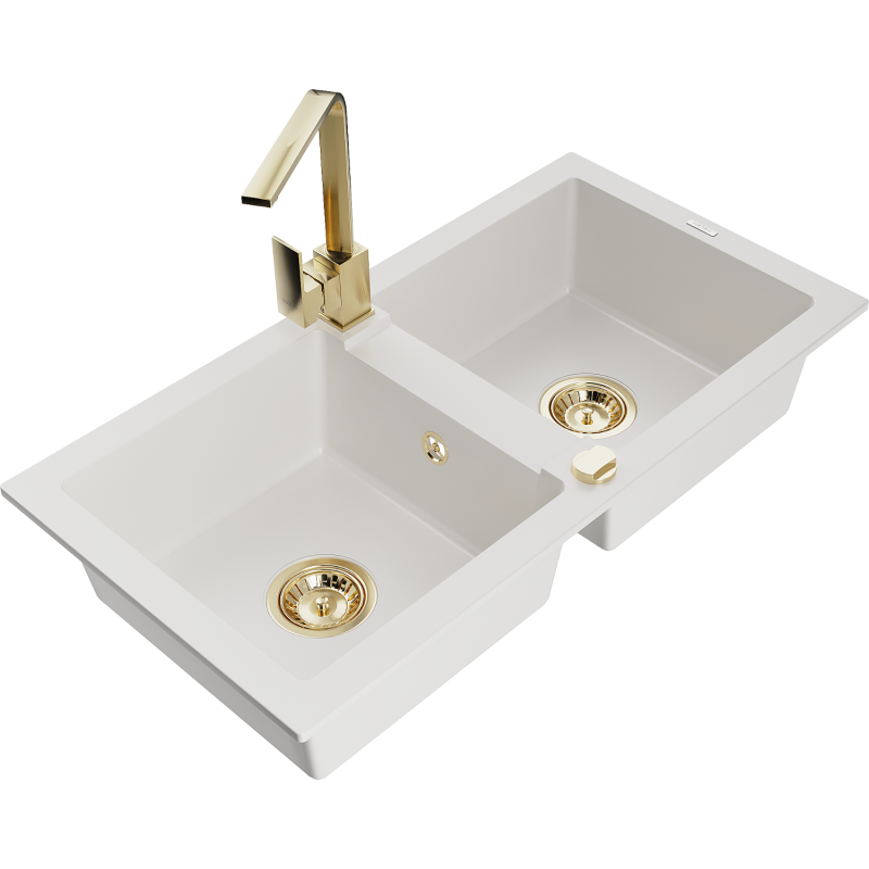 Mexen Mario 2-osainen graniittinen keittiön allas ja keittiöhana Rita, valkoinen - 6504-20-670300-50