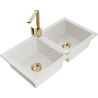 Mexen Mario granite sink 2-bowl with Rita kitchen tap, white - 6504-20-670300-50