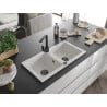 Mexen Mario granite sink 2-chamber with Rita kitchen tap, white - 6504-20-670300-70