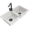 Mexen Mario granite sink 2-chamber with Rita kitchen tap, white - 6504-20-670300-70