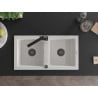 Mexen Mario granite sink 2-chamber with Rita kitchen tap, white - 6504-20-670300-70