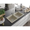 Mexen Mario granite kitchen sink 2-bowl with Rita kitchen tap, beige - 6504-69-670300-00