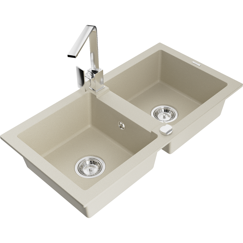 Mexen Mario 2-osainen graniittikeittiöallas ja keittiöhana Rita, beige - 6504-69-670300-00
