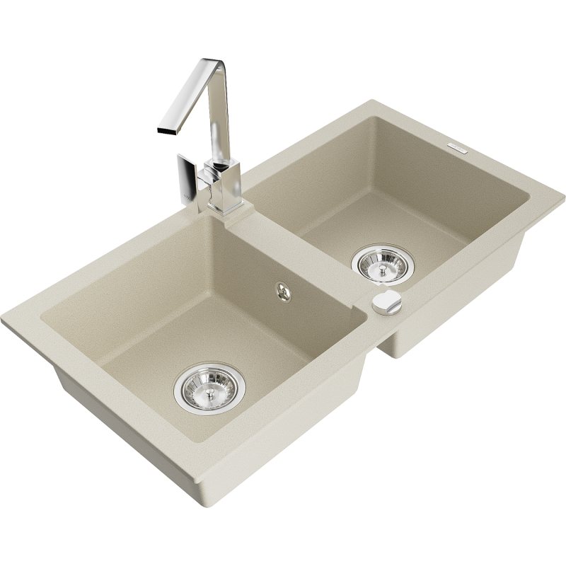 Mexen Mario granitā izlietne ar 2 nodalījumiem un virtuves maisītāju Rita, bēša - 6504-69-670300-00