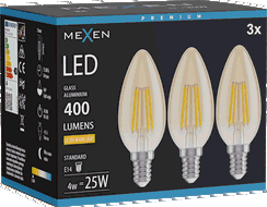 Mexen Vintis 3x LED vītnes spuldze E14, C35, 4W, Silta - 2200K, 400 lm, dzintara - L154-E14-0422-50x03
