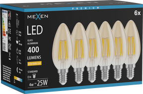 Mexen Vintis 6x LED filament žarnica E14, C35, 4W, Topla - 2200K, 400 lm, jantar - L154-E14-0422-50x06