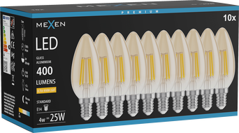 Mexen Vintis 10x LED hõõgniidiga lamp E14, C35, 4W, Soe - 2200K, 400 lm, merevaik - L154-E14-0422-50x10