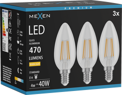 Mexen Vintis 3x Ampoule filament LED E14, C35, 4W, Chaude - 2700K, 470 lm, claire - L154-E14-0427-00x03