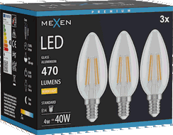 Mexen Vintis 3x LED-filamenttilamppu E14, C35, 4W, Lämmin - 2700K, 470 lm, kirkas - L154-E14-0427-00x03